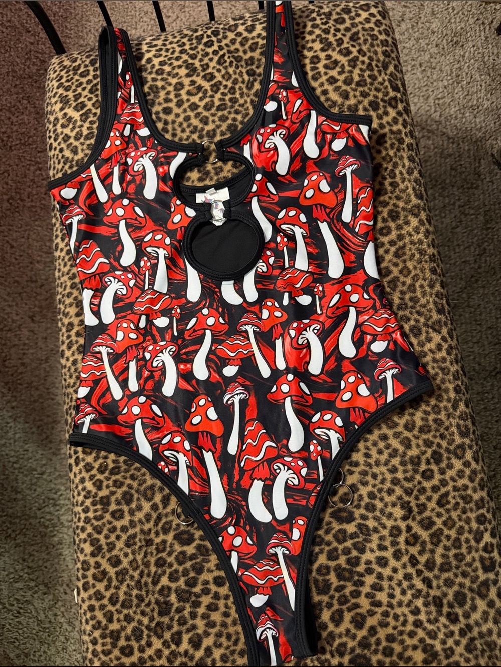 iHeartRaves Red, White & Black Mushroom Print One-Piece
